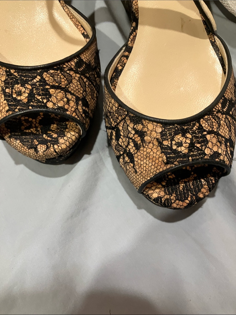 Jimmy Choo Black Lace-Overlay Tan Platform Sandals - Picture 10 of 12